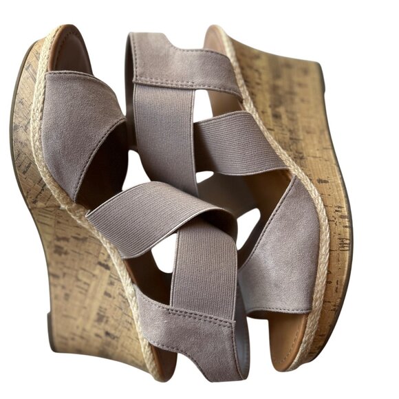 Ana Nautical Beige Elastic Strap Wedge Sandals 3.5" Heel Womens Size 11M - Picture 4 of 14